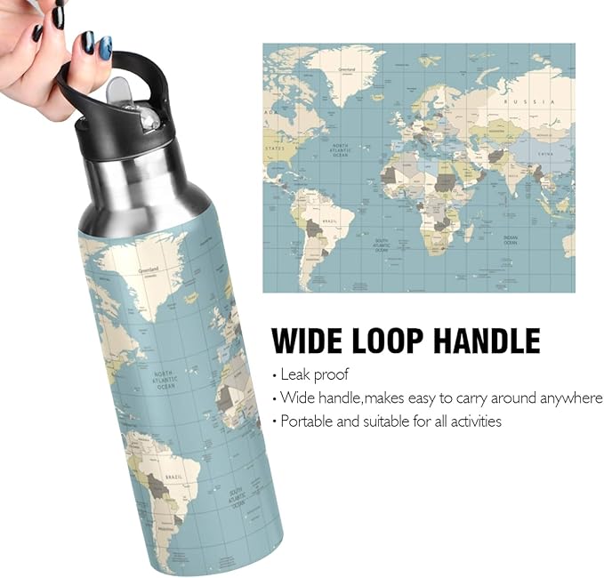 Qilmy Black and White Leopard Water Bottle Vacuum Insulated Stainless Steel Water Bottles with Straw Lid Leakproof Wide Mouth Water Flask for Fitness Outdoor Sports, 20 oz