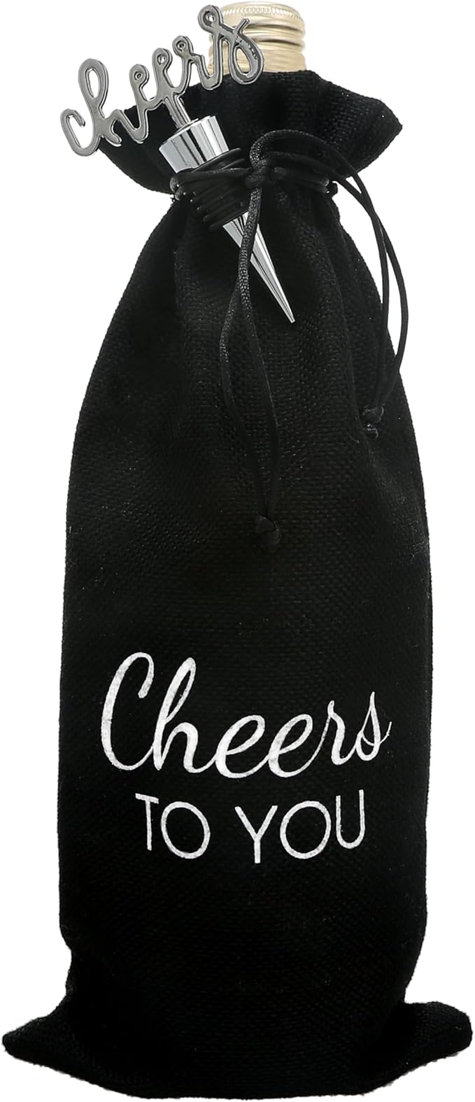 Pavilion Gift Company Cheers to You-13 Wine Gift Bag Set, 13", Black, White, Silver