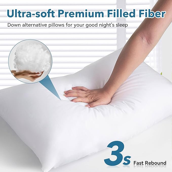 SILUI Pillows Queen Size Set of 4 Pack Soft Medium Support Hypoallergenic Plush Down Alternative Bed Pillow for Back, Stomach or Side Sleepers,20x30in