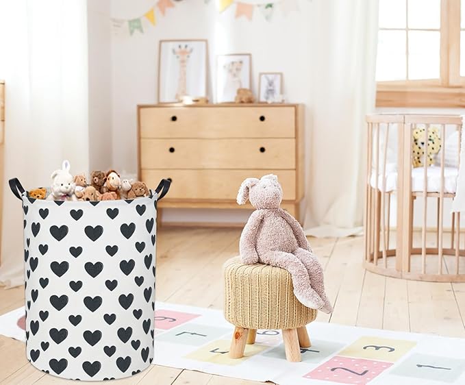 Black Heart Kids Laundry Basket Baby Hamper Black Heart Toy Storage Bin for Boys Room Decor Baby Nursery Hamper Gift Baskets for Bedroom Bathroom(Black Heart)