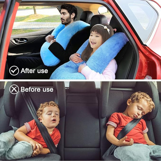 Travel Pillow, Travel Pillow for Kids, Sleeper Hold Pillow Travel, Removable U-Shaped Pillow for Adults and Children to Support Head and Body in The Back Seat of Long Car Trips (Blue)