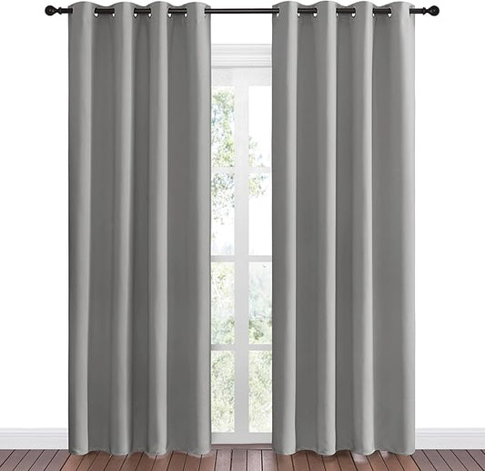 NICETOWN Silver Grey Room Darkening Curtain Panels 86" Long for RV, Play Room, Studio, Heat Block Out and Keep Warm Drapes Window Treatment Drapes for Doorway Entryway Patio (55" Width, 2 Panels)