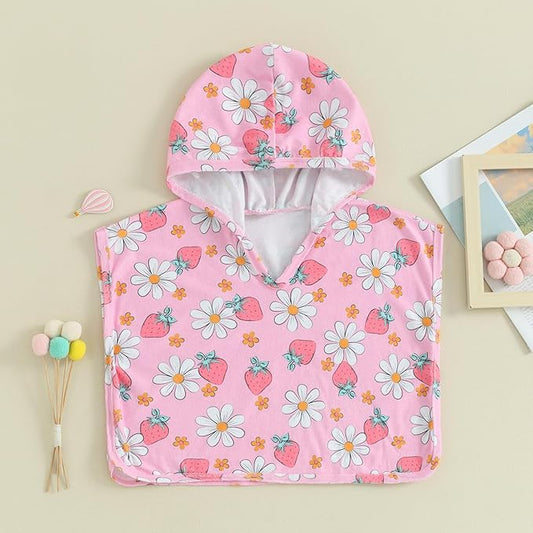 Toddler Beach Towel with Hood Kids Waffle Swim Cover Up Bath Towel Surf Poncho Boys Girls Hooded Beach Towel (Pink, 6-12 Months)