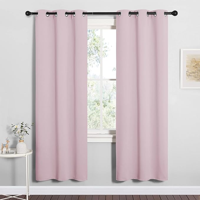 NICETOWN Blackout Curtain Panels for Girls Room, Nursery Essential Thermal Insulated Solid Grommet Top Blackout Drapes (Lavender Pink, 1 Pair, 34 x 72 inches)