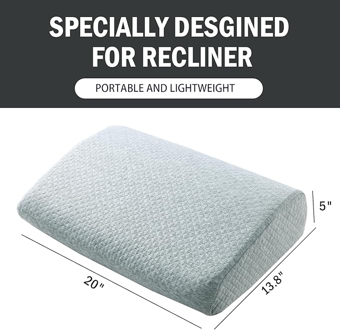 MABOZOO Memory Foam Back Support Cushion for Recliner Chair,Lumbar Support Pillow for Elderly,Extra Large Lumbar Support Pillow with Extension Straps,Light Grey