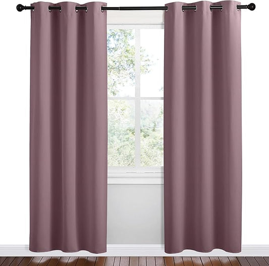 NICETOWN Dry Rose Room Darkening Curtains for Kitchen, Set of 2, 42 inches Wide by 78 inches Long, Window Treatment Thermal Insulated Solid Grommet Room Darkening Curtains/Drapes for Bedroom