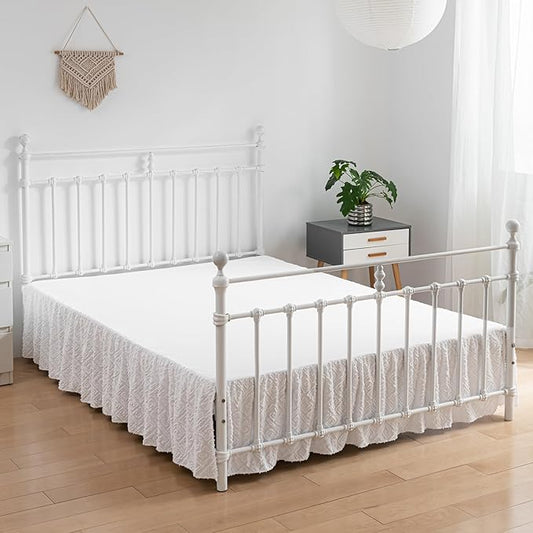 Tufted Bed Skirt Full Size, Ruffled Bed Skirt with Split Corners, Full Bed Skirt 18 Inch Drop, Boho Full Size Bed Skirt White for Ruffled Bed Skirts, Bed Skirt Full Size