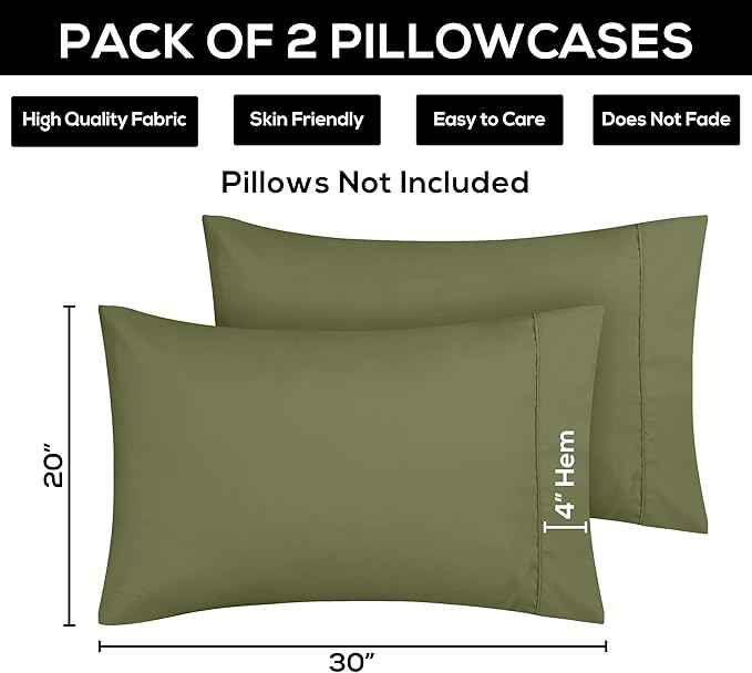 Utopia Bedding Queen Pillow Cases - 2 Pack - Envelope Closure - Soft Brushed Microfiber Fabric - Shrinkage and Fade Resistant Pillow Covers 20 X 30 Inches (Queen, Olive)