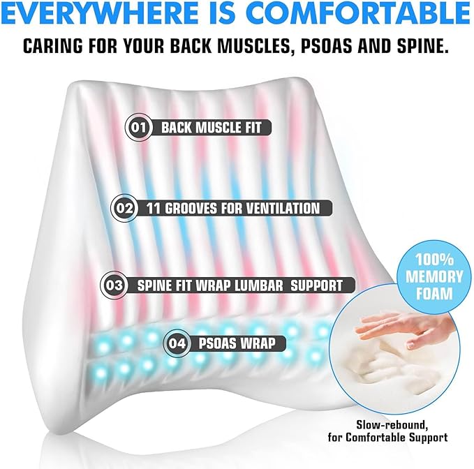 Soft Lumbar Support Pillow for Driving Seat 100% Memory Foam Lumbar Pillow for Lower Back Pain Relief, Lumbar Support Cushion for Car Seat, Office Chair Black