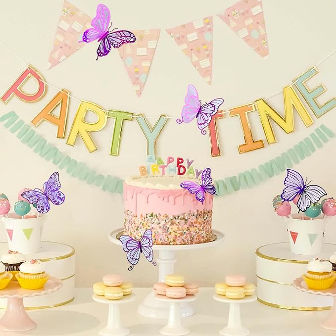 3D Butterfly Wall Decor 48 Pcs 4 Styles 3 Sizes, Butterfly Birthday Decorations Butterfly Party Decorations Cake Decorations, Removable Stickers(Purple)