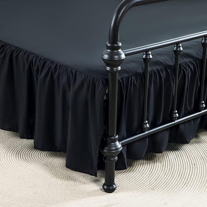 Bed Skirt Ruffled Bed Skirt with Split Corners, 18 Inch Drop Dust Ruffle Bed Skirt with Platform, Black,Full Size