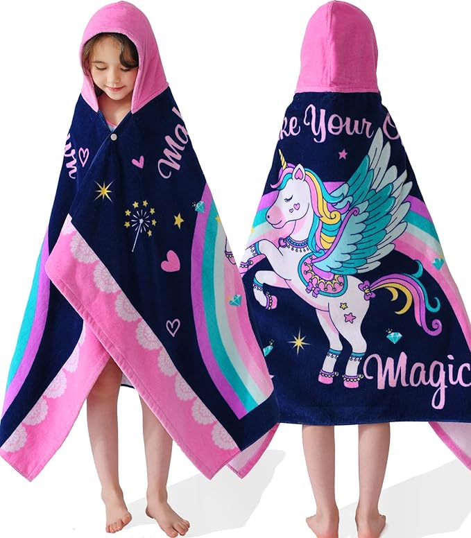 VOOVA & MOVAS Toddler Towels for Girls Age 3-10, Soft Thick Absorbent Cotton Towels for Boys | Perfect for Beach, Pool, Bath, Magic Unicorn