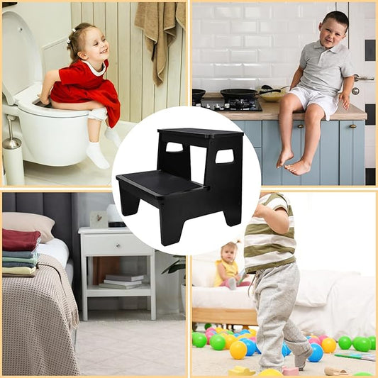 Bamboo Two Step Stools for Adults, Portable Step Stool for Pregnant and Adults with Non-Slip Mat, Foldable Step Stool for Kitchen, Toilet, Bathroom, Bedroom, Camping