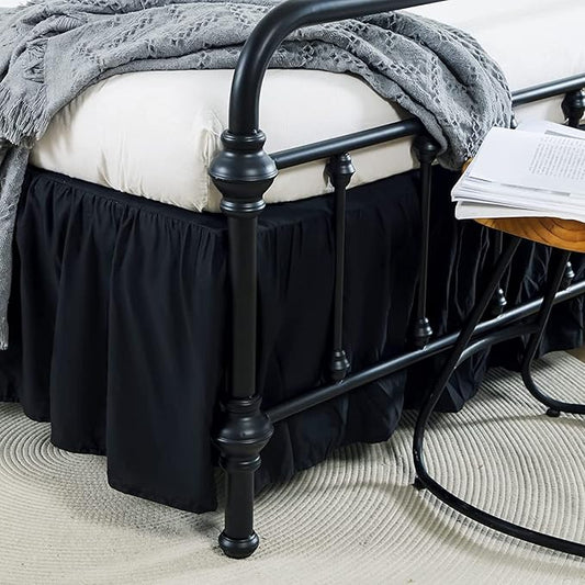 Bed Skirts Queen Size Ruffled Bed Skirt with Split Corners, 18 Inch Drop Dust Ruffle Bed Skirt with Platform, Black