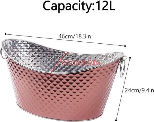 Klmnop Large Ice Bucket, 12L Stainless Steel Beverage Tub with Handles, Rose Gold Drink Tub&Drink Buckets for Parties(RoseGold)