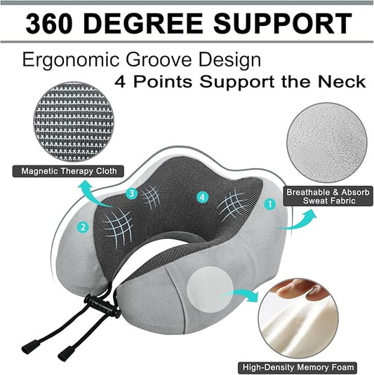 Travel Pillow and Blanket Set Neck Pillow Airplane Memory Foam for Traveling Compact with Bag Grey