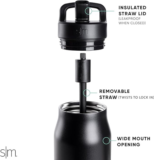 Simple Modern Water Bottle with Push Button Straw Lid | Ceramic-Lined Insulated Stainless Steel | Travel Water Bottles for Gym & Sports | Leak Proof | Mesa Signature Collection | 34oz, Forest