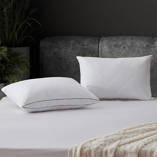 UNIKOME Goose Feather and Down Pillows,Oval Gusseted Feather Down Pillow for Sleeping, 100% Cotton Pillow Cover, Standard Size, Set of 2