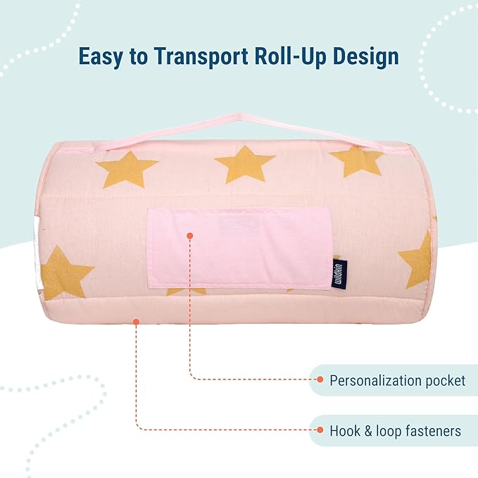 Wildkin Original Nap Mat with Reusable Pillow for Boys & Girls, Ideal for Sleepovers, Equipped with Hook & Loop Fastener, Made from Cotton Blend Materials - Nap Mat for Kids