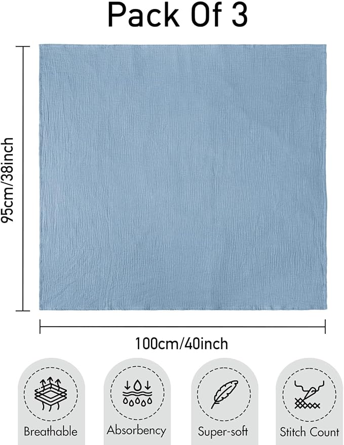 GLLQUEN BABY Muslin Swaddle Blankets for Boys and Girls, 3-Pack Baby Blankets for Girl Boy, Newborn Receiving Blanket, Baby Swaddle Blanket Unisex, Baby Essentials, Registry & Gift