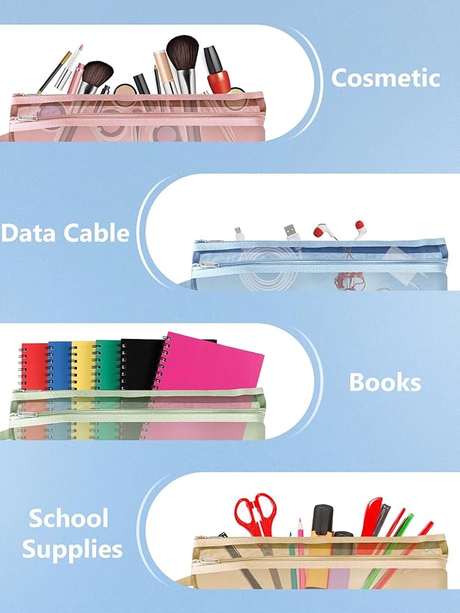 A4A5-2Layers 10 Pack Colored Mesh Zipper Pouch Bags, Double-Layer Nylon Puzzle Building Block Sets Toy Storage & Organization, Breathable See Through Zipper Pouch