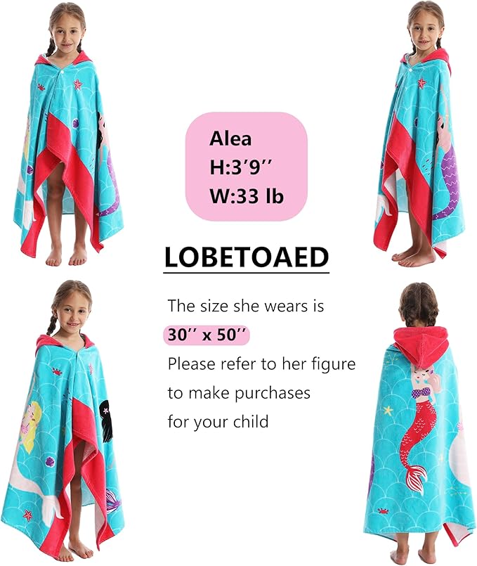 Kids Hooded Beach Bath Towel, Baby Surf Poncho Toddlers Soft Real Cotton Wrap Hooded Towels for Kids Boy Girl