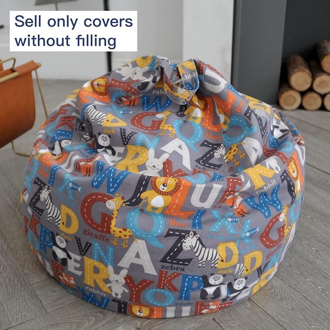 YuppieLife Kids Animal Storage Bean Bag Cover (No Filling) Extra Large stuff'n Sit|Toy Organizer|Carrying Handle|Available for Kids and Teenager|Cuddle Chair(27“,Letter)