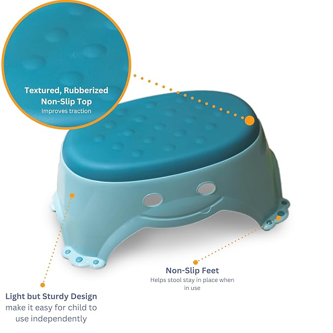 Mommy's Helper Step Up Step Stool - Non-Slip Teal Stepstool with Cute Smiley Face, 14x8.5/6.5 inches, Perfect for Kids' Handwashing, Brushing Teeth, and Potty Training