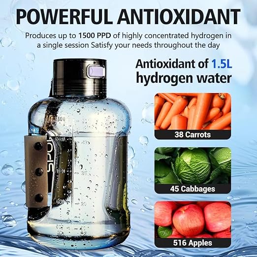 Hydrogen Water Bottle 50oz 1.5L Large Capacity Hydrogen Water Bottle Generator, shatterproof, Suitable for Gym, Playground and Outdoor scenarios, Hydrogen Concentration up to 1600ppb