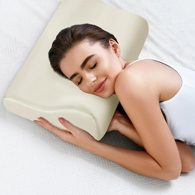 HOMBYS Satin Pillow Case for Contoured Support Pillow (DO NOT Include Pillow) -Zippered Pillow Cover for Neck Pillow for Cervical 1 Pack-Silky, Smooth and Breathable, Standard