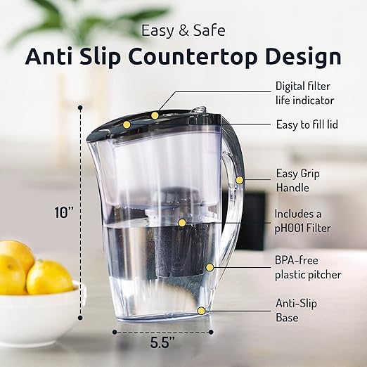 Invigorated Water Alkaline Water Filter Pitcher - Long Lasting Alkaline Water Pitcher Filter with Multi-Stage Filtration System - High pH Alkaline Pitcher Water Jug & 1 Alkaline Filter - 2.5L (Red)