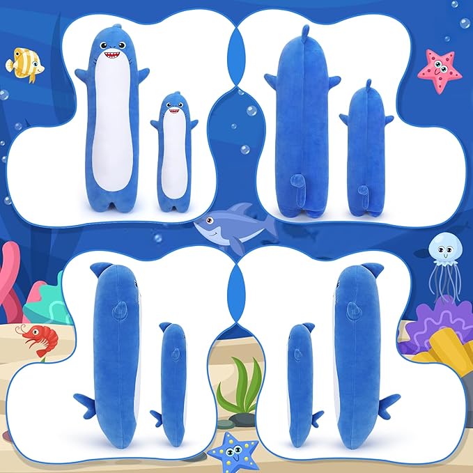 Long Shark Plush,Cuddly Shark Stuffed Animal,Cute Plushies Shark Plush Toys,Kawaii Sleeping Animal Body Pillow,Soft Plush Hugging Pillow,Ideal Snuggle Buddy for Kids Adults(Blue Shark,20”)