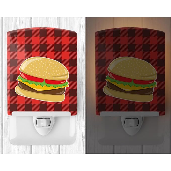 Caroline's Treasures BB8629CNL Backyard BBQ Hamburger Ceramic Night Light Compact, UL-Certified, Ideal for Bedroom, Bathroom, Nursery, Hallway, Kitchen, 6x4x3, Multicolor