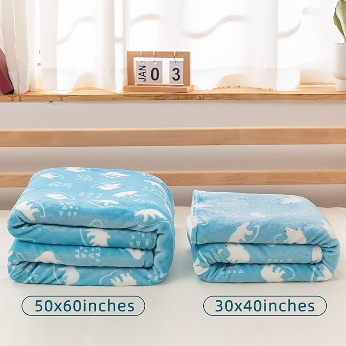 DaysU Plush Flannel Sherpa Baby Blanket for Girls Boys, Portable Reversible Soft Micro Fleece Baby Crib Throw Blanket with Animal Print for Newborn and Nursery, Polar Bear, 30"x40"
