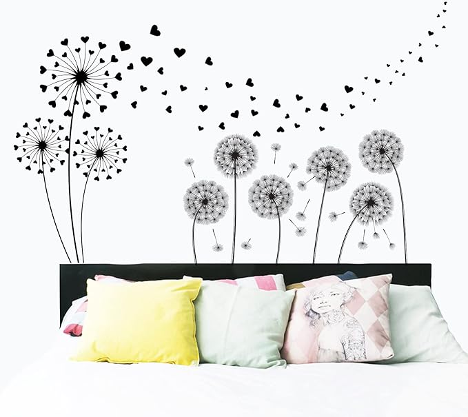 Cherry Blossom Tree Wall Decals, Butterfly Wall Stickers, Pink Flowers Wall Stickers, Removable Vinyl Wall Decor Mural Art for Baby Nursery Bedroom & Living Room Decoration (Zhai-Fly Dandelion 03)