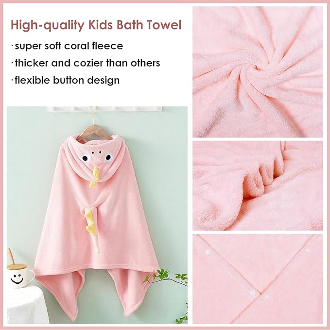 Kids Hooded Bath Towels Beach Towel Girls Boys Soft Swim Pool Cover Up Super Absorbent Cute Cartoon Animal