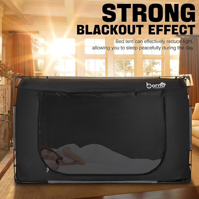 Borna Bed Tent Bed Canopy Twin Size, Portable Sleeping Tents Dream Tents Indoor for Kids and Adult, Breathable 70% Blackout Big Space on Bed with Three Doors (Mattress Not Included)