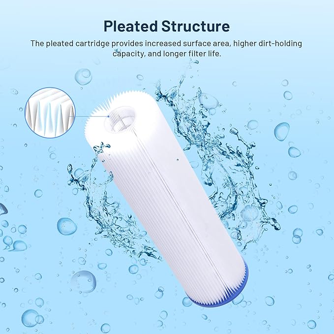 Whole House Water Filter Cartridge Replacement for Well Water, 20 Micron Water Filter 10" x 2.5" Pleated Sediment Water Filter Compatible with R50, WFPFC3002, W50PE, WB-50W, WHKF-WHPL - 6 Pack