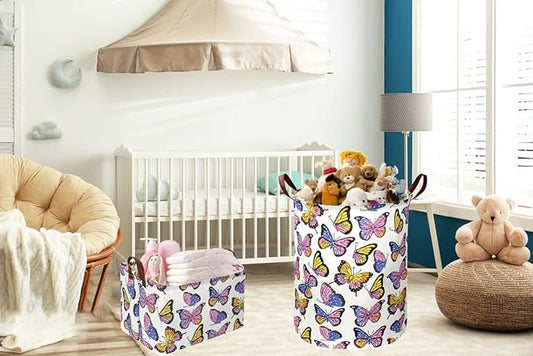 Kids Laundry Hamper,Girls Hamper, Butterfly Laundry Basket,Collapsible Baby Storage Baskets for Girls Room Decor,Nursery Hamper,Bedroom,Toy Organizer, Gift (Butterfly) …