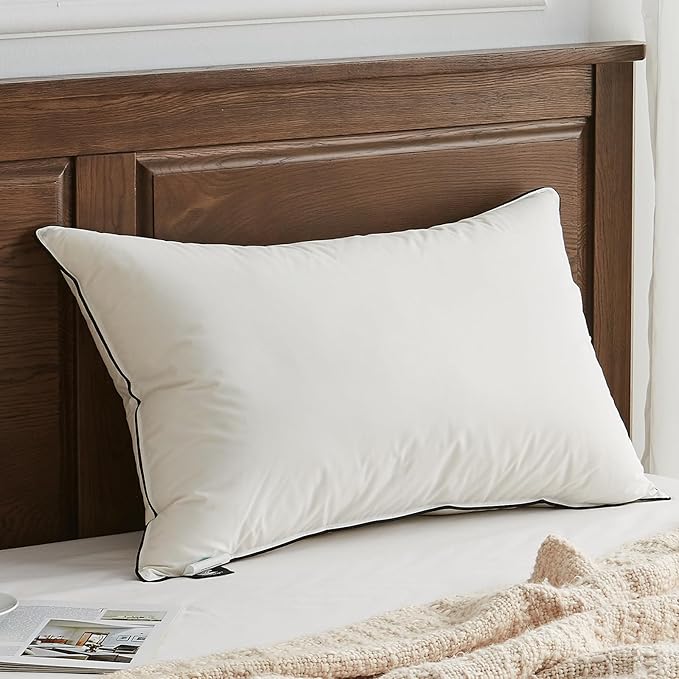 APSMILE Deep Sleep Queen Size Feather Pillows, Hotel Collection AirF™ Goose Down Pillow Inserts with Organic Cotton Cover, Soft Bed Pillows for Sleeping (White, 20"x30")