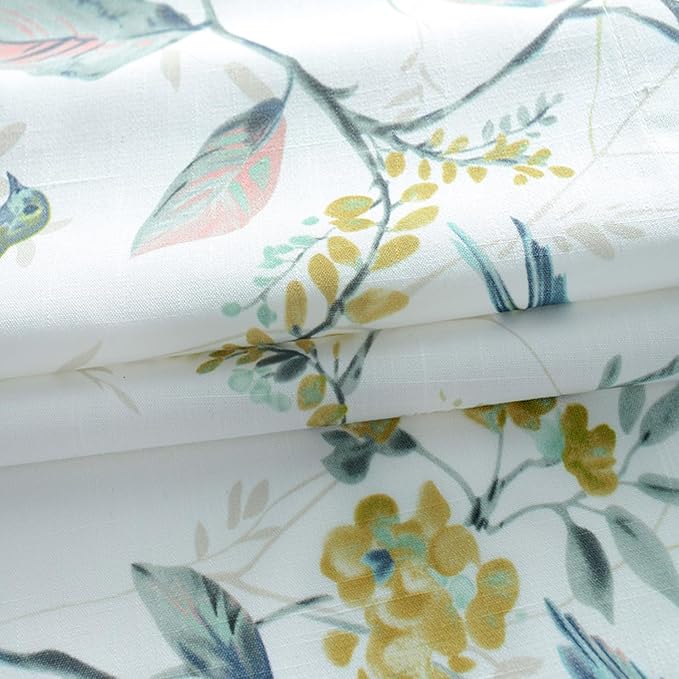 Leeva Tie Up Windows Curtains for Kitchen, Green Vivid Birds Printed Pattern Thermal Insulated Shades Curtain for Small Windows, 42x63 in, One Panel