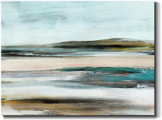 Renditions Gallery Canvas Nature Wall Art Modern Paintings & Prints Decorations Blurred Sandy Beach Abstract Vibrant Coastal Wall Hanging Artwork for Bedroom Office Kitchen - 24"x36" LT33