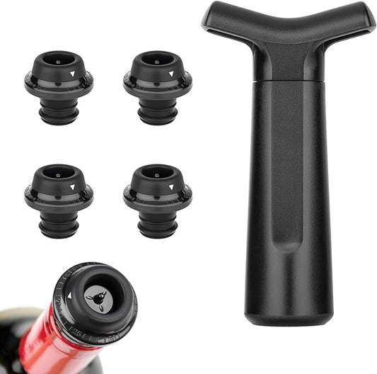 mafiti Wine Saver with 4 Wine Stoppers and Preserver, Red Wine Bottle Sealer Keeps Wine Fresh Up 7 Days, Ideal Wine Christmas Gifts for Men Women (1 Wine Pump + 4 stoppers)