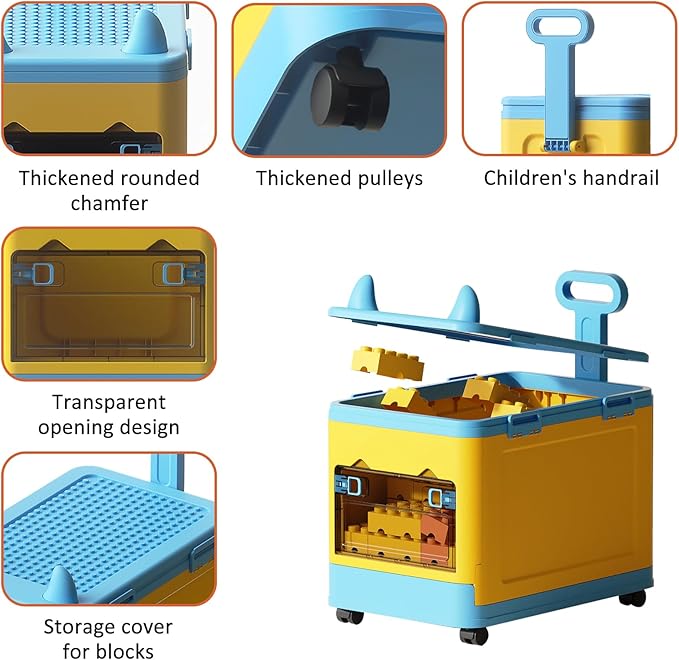 Collapsible Kids Storage Box with Building Base for Lego Toy Organizer Bins with Lids and Wheels Stackable Toys Chest Containers Building Block Bricks Storage Case for Children