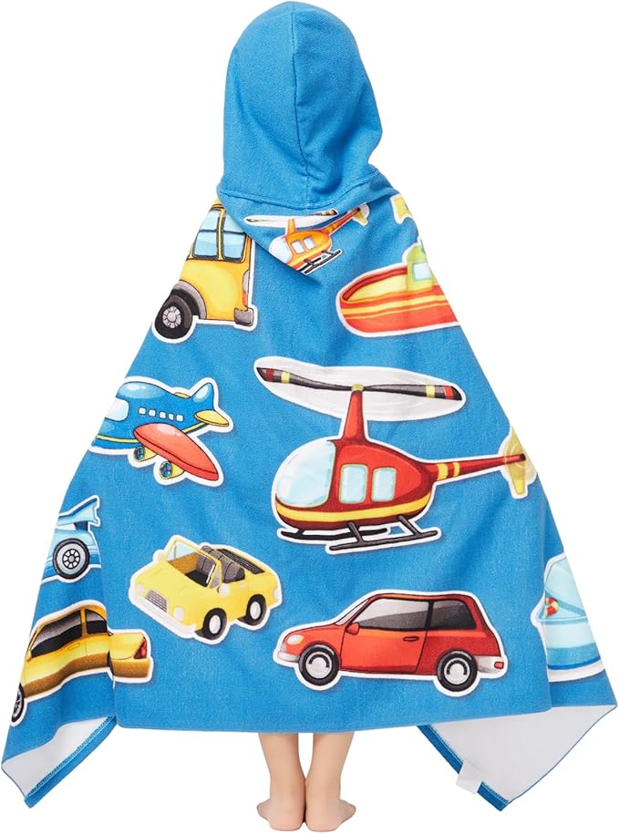 Hooded Towel for Toddlers 2-10 Years Boys Girls Kids Bath Pool Beach Towel Wrap Soft Absorbent Beach Poncho(Cars)