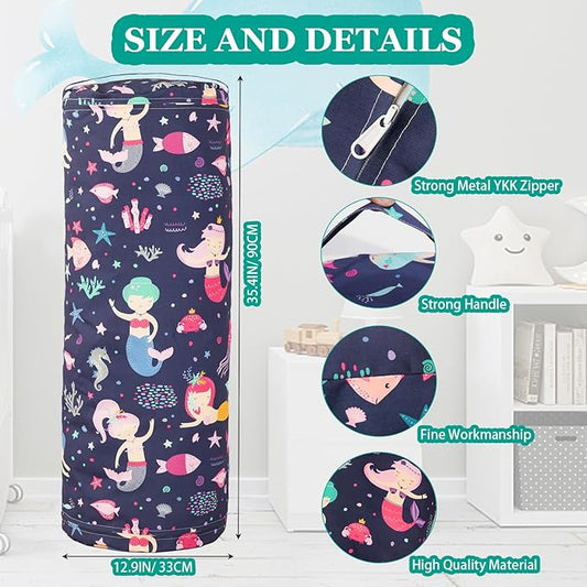 Stuffed Animal Bean Bag Storage Chair for Kids Cover Only (No Filler), Organize, Sit, Play & Boxing, 100% Cotton Canvas Washable, Ultra Soft Cylinder Long Vertical Zipper Best Gift for Child