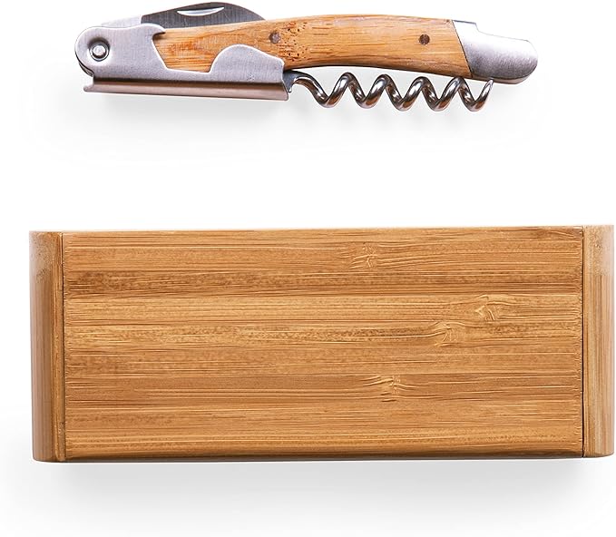 PICNIC TIME NFL Los Angeles Chargers Elan Deluxe Corkscrew In Bamboo Box, Stainless Steel Waiter-Style Corkscrew Opener Kit, Wooden Gift Box, (Bamboo)