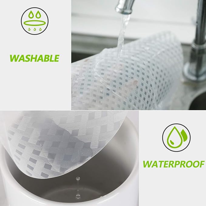 HooTown Shelf Liner Kitchen Cabinet Drawer Mats 23.6 Inch Wide x 196.8 Inch Long, Non Slip EVA Plastic Water Resistant Pad for Bathroom Drawers,Shoe Shelves, Under Sink, Clear