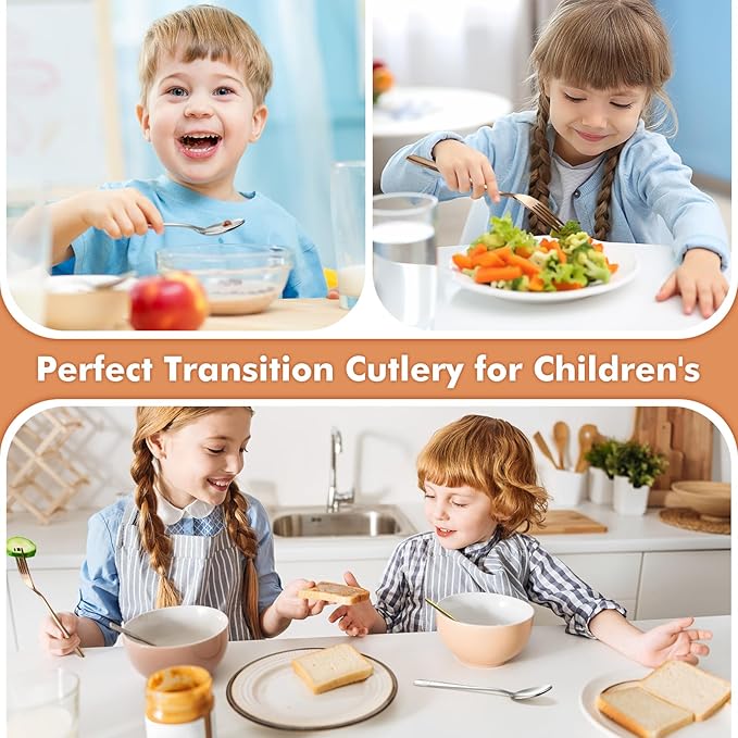 Stainless Steel Toddler Utensils Set - 12 Pieces Kids Silverware Set Children Safe Food Grade Small Forks and Spoons Dishwasher Safe Mirror Polished
