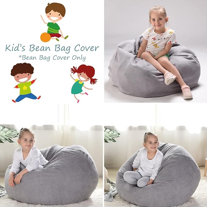 YuppieLife Stuffed Animals Bean Bag Chair Cover Candy-Colored Bean Bag(Just Cover, No Filling)/Extra Large Stuff 'n Sit Organization/Toy Storage Bag/Kids Toys Organizer(38'',Grey)